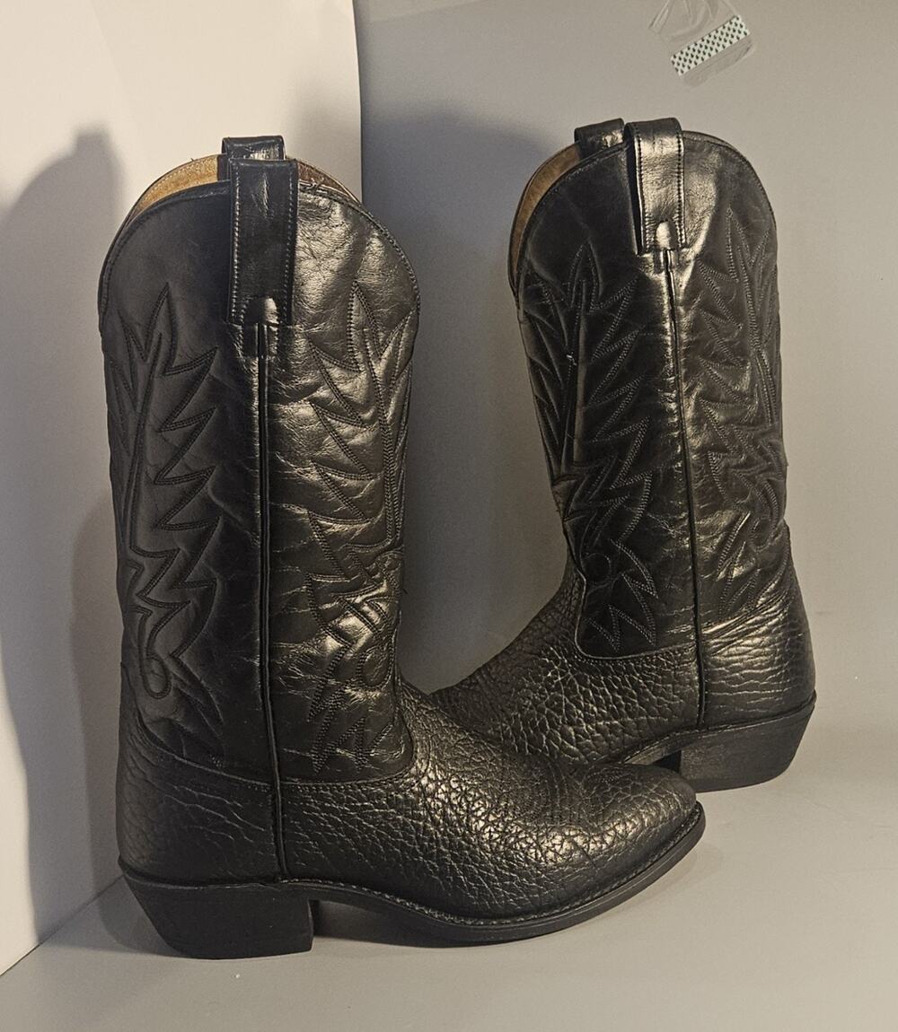 Bullrider Black Leather CROC Print Western Boots Men's Sz 8 E Canadian